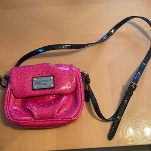 Marc By Marc Jacobs hot pink ostrich print faux leather cross body bag